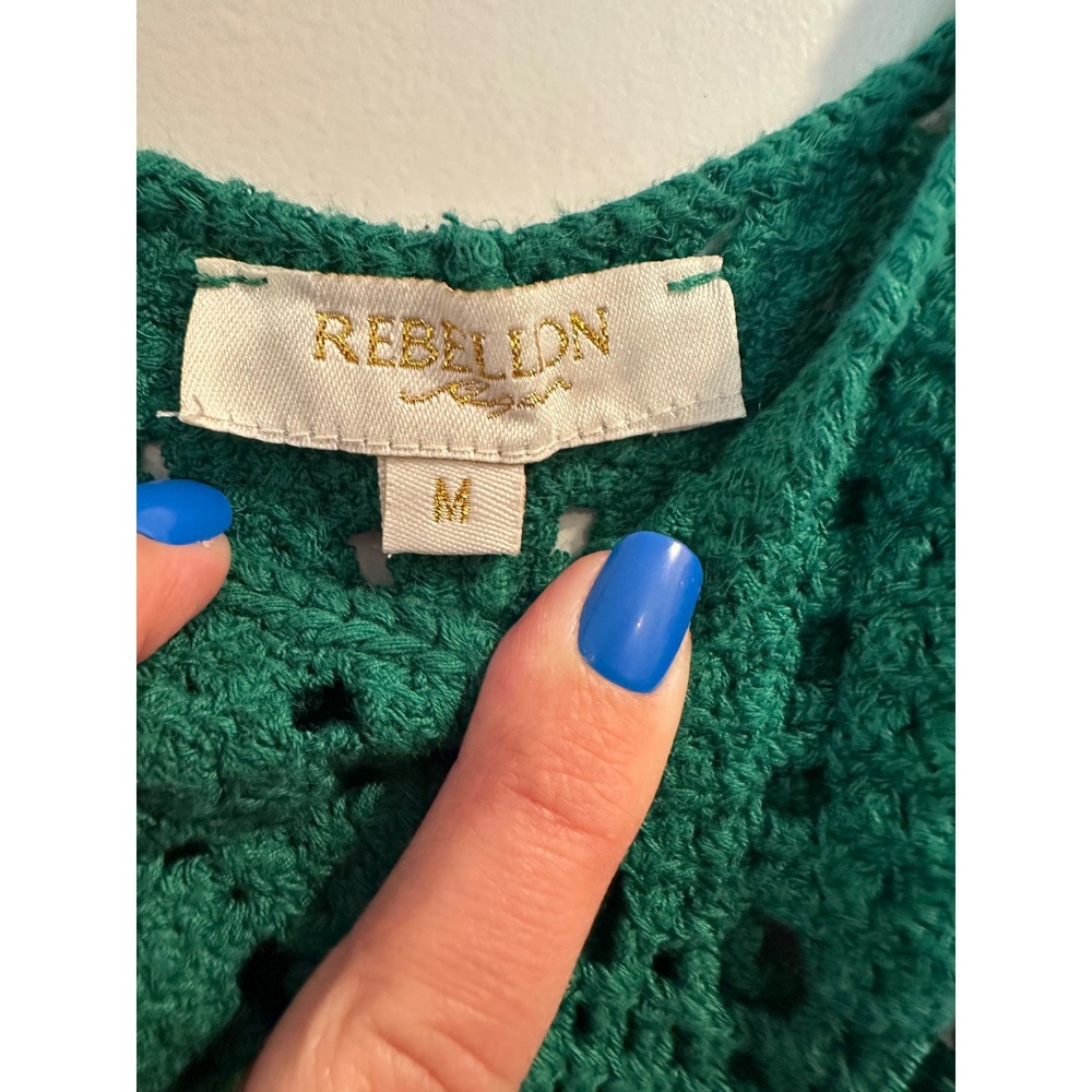Rebellion Green Crochet Camisole Top Womens Medium Boho Festival Knit Tank - Picture 2 of 4
